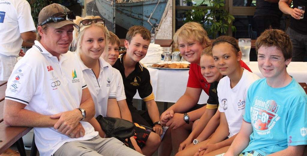 Tom Slingsby with Gosford Sailing Club Junior Sailors. Photo: Vanessa Piccinini © Gosford Sailing Club
